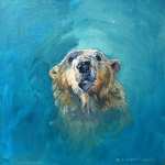 Polar Bear Portrait 1. "Inukshuk" 8" x 8" oil painting copyright Christine Montague