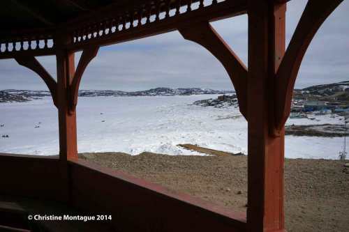 Looking down at pier on Tellik Inlet from gazebo. Photo: Christine Montague 2014